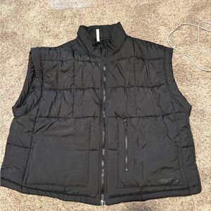 Oversized Black Quilted Puffer Vest with Zip Front